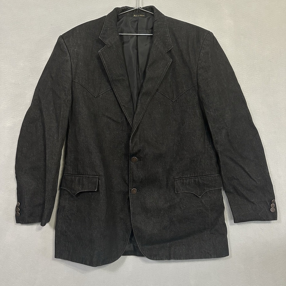 Circle S Black Denim Blazer Sport Coat Men's 46L Cotton Western Yoke Vtg